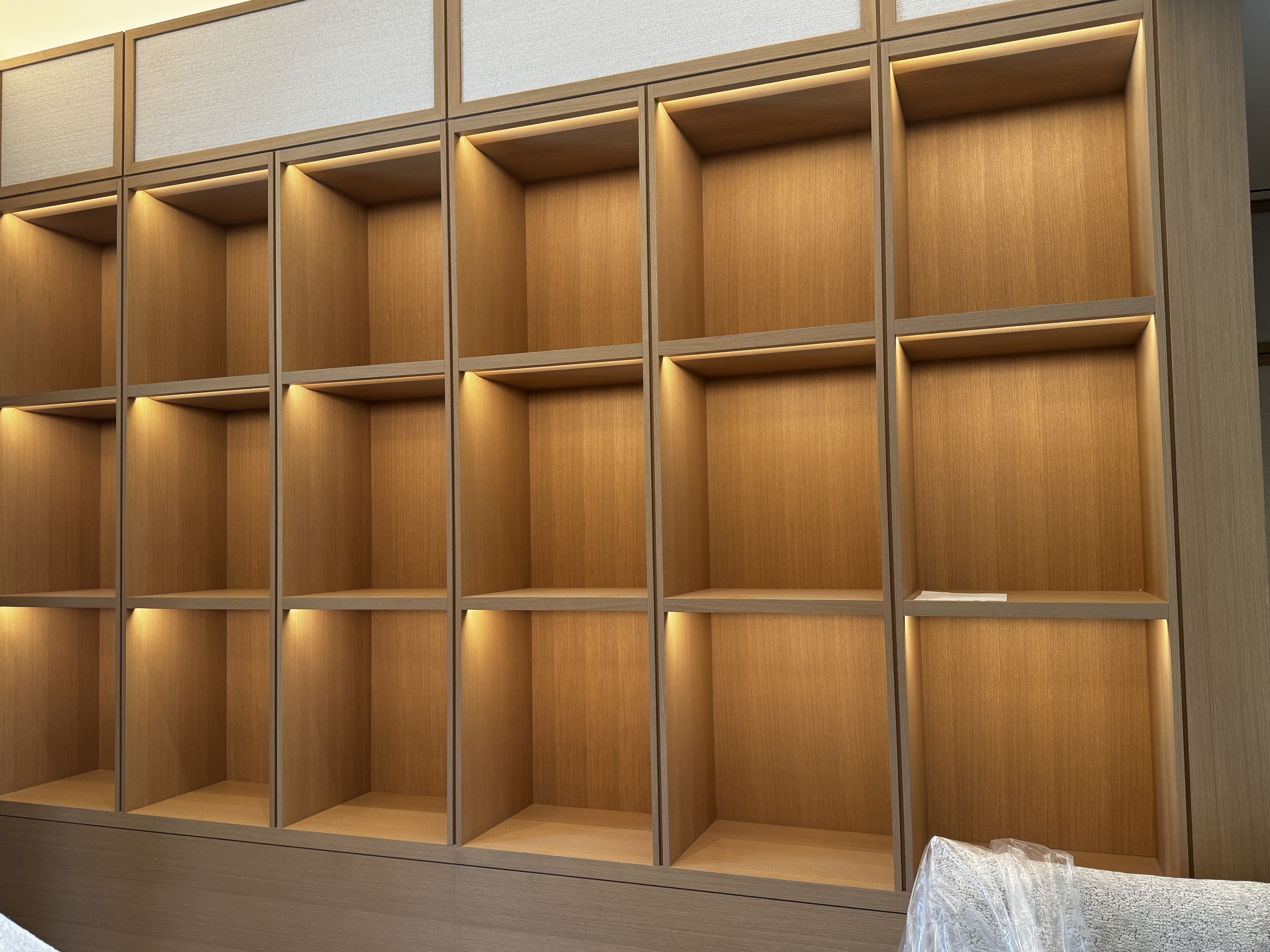 Illuminated Wood Cubby Wall